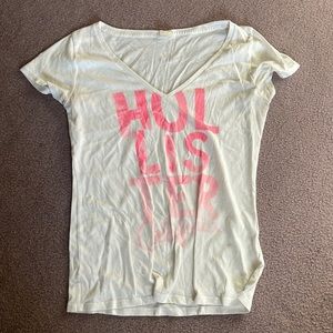 White Hollister shirt with pink lettering